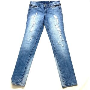 Rock & Republic Jeans Women 28 29x32 Blue Stretch Distressed Zip Pocket Mid-Rise